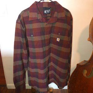 Carhartt Loose Fit Heavyweight Flannel Long-Sleeve Plaid Shirt XL Maroon Rust